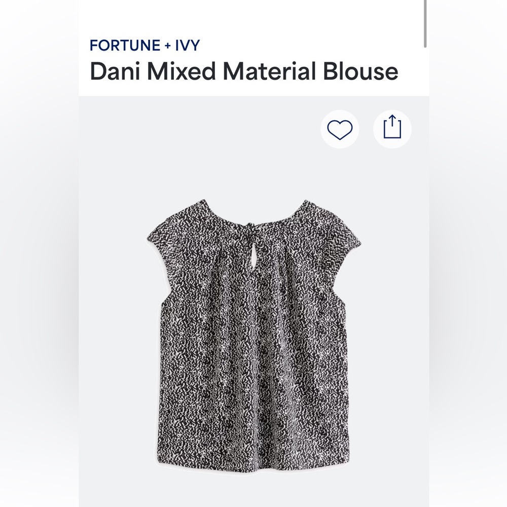 NEW Fortune + Ivy Dani Black and White Blouse - Size Small
